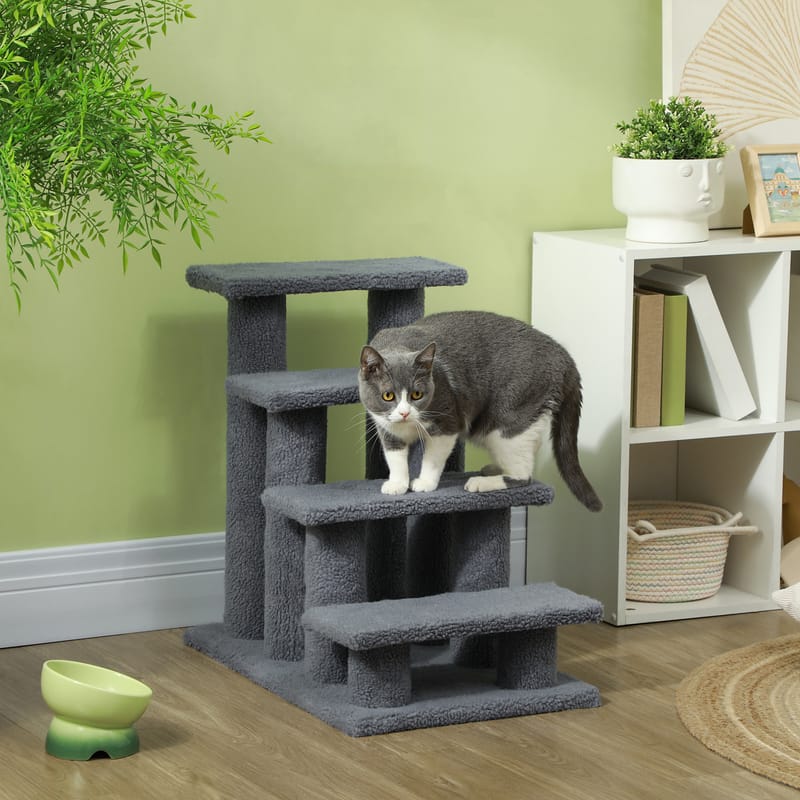25" 4-Step Carpeted Cat Scratching Post Pet Stairs, Gray