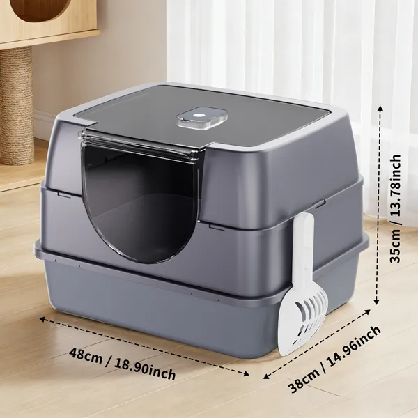 Enclosed Cat Litter Box, Gray