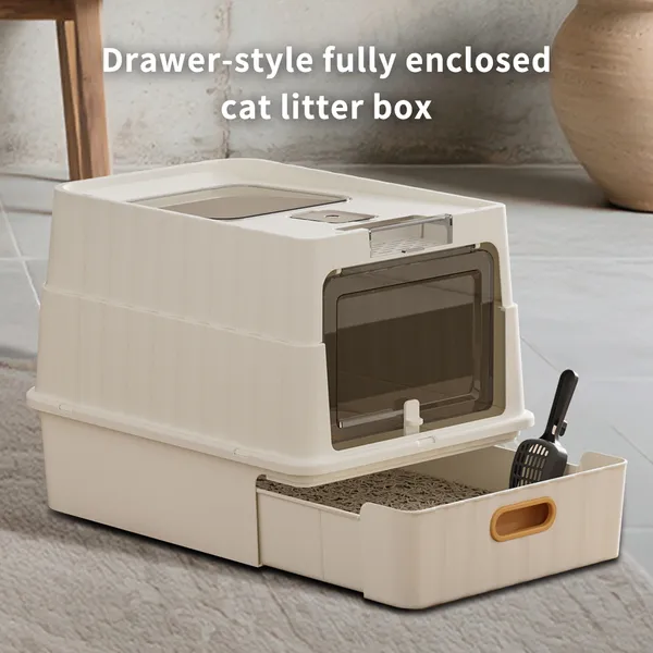 Drawer-Style White Cat Litter Box