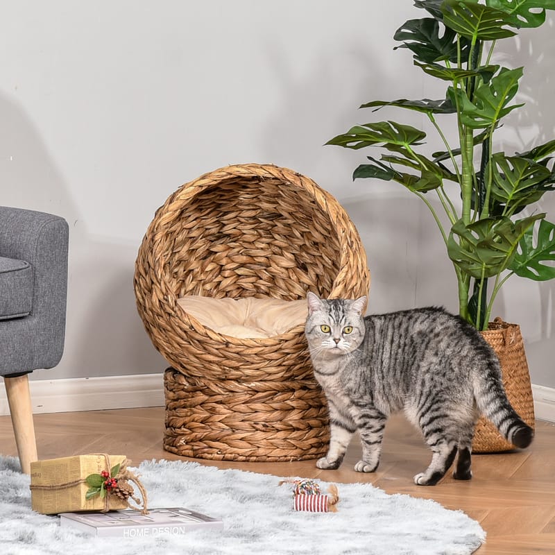 Handwoven Elevated Cat Bed, Egg-Chair Shape