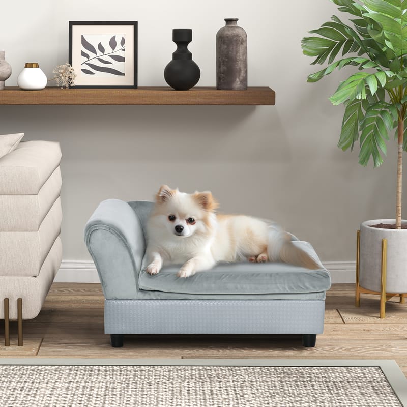 Dog Sofa Bed with Hidden Storage & 2" Foam, Pale Gray