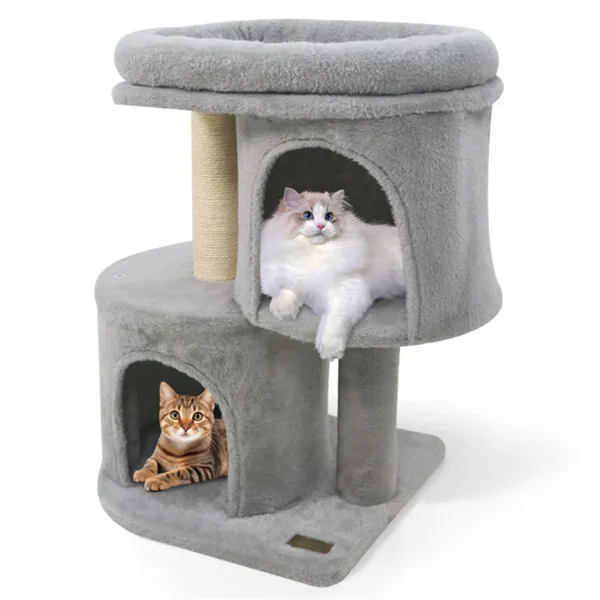 26" Compact Cat Tree With 2 Condos & Sisal Scratching Posts