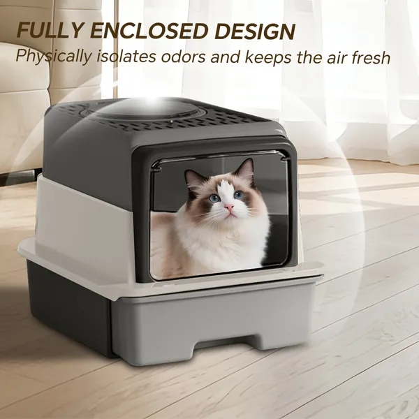 Enclosed Cat Litter Box With Pull-Out Drawer