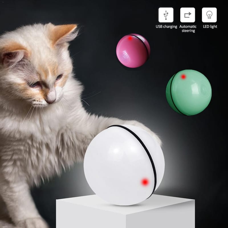 LED Laser Rolling Cat Toy Ball with Feathers
