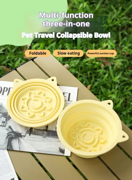3-in-1 Collapsible Travel Pet Bowl with Suction Cups and Hook