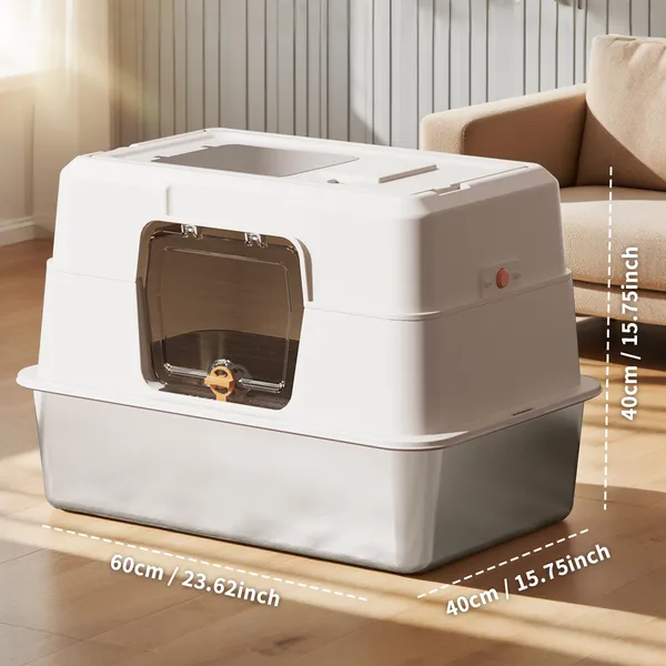Enclosed Stainless Steel Cat Litter Box, Anti-Splash