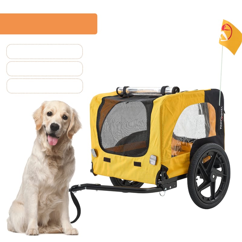 Foldable Heavy-Duty Pet Stroller with Bicycle Tow, Yellow