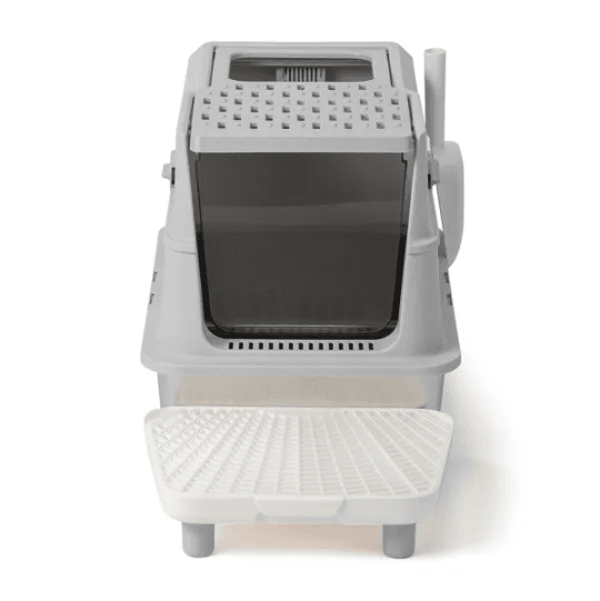 XL Covered Stainless Steel Cat Litter Box with Scoop & Filter Pedal