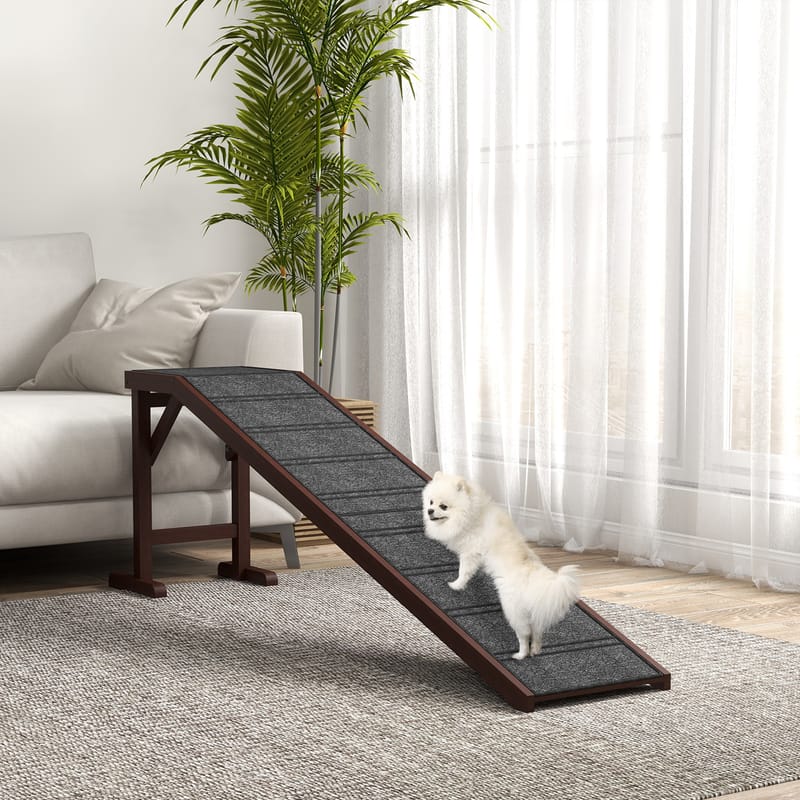 Dog Ramp for Bed with Non-Slip Carpet and Top Platform, 74" x 16" x 25", Brown