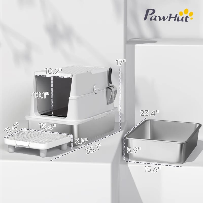 XL Stainless Steel Cat Litter Box with Flip Cover & Scoop