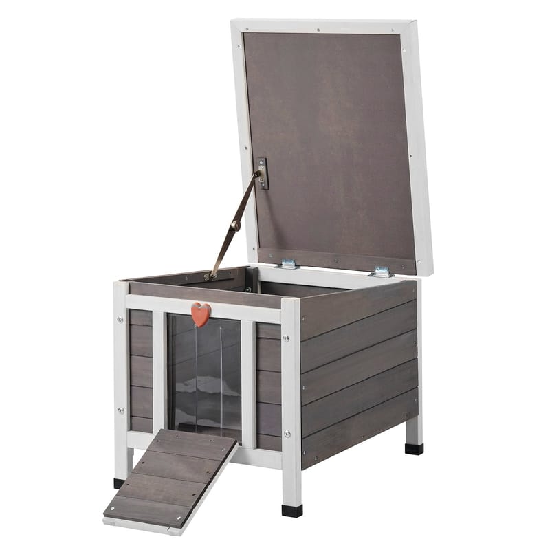 Outdoor Wooden Cat House with Roof & PVC Door Flaps