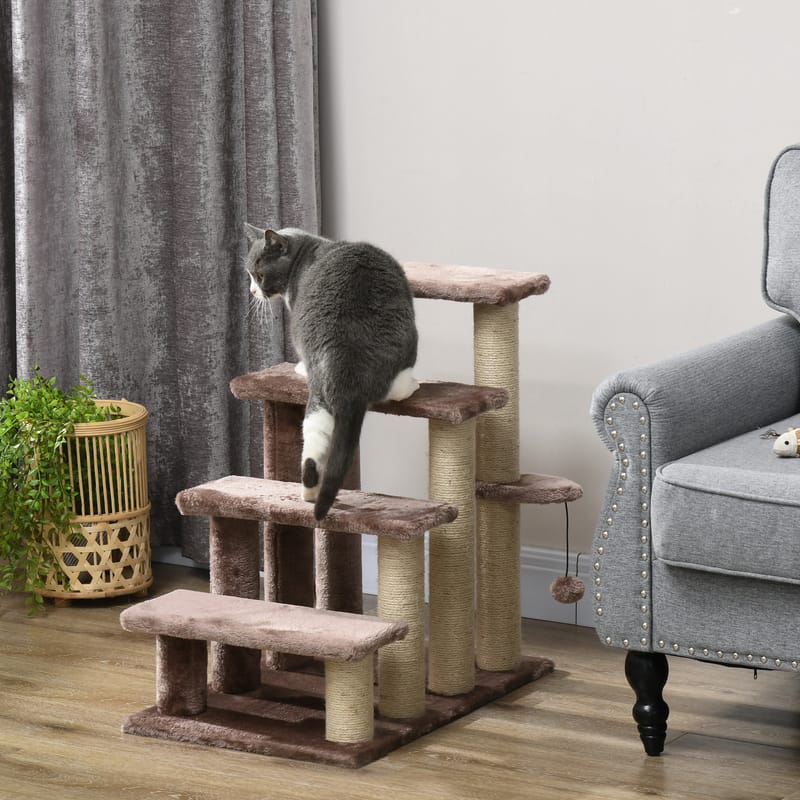 4-Level Cat Steps with Scratching Posts, Brown