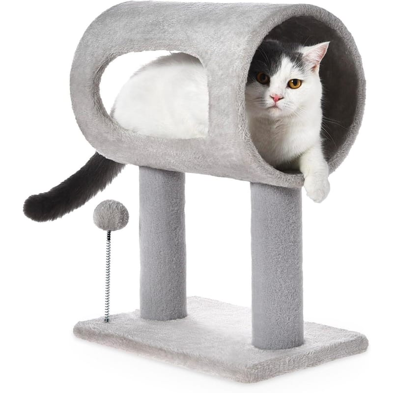 Cat Tree with Tunnel, Bed & Scratching Post, Gray