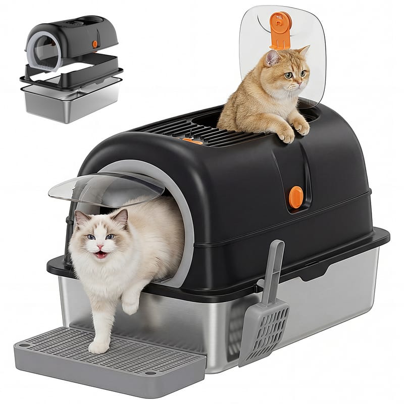 Double-Entry Cat Litter Box With Convertible Lid