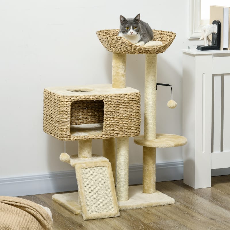 Cat Tree Tower With Scratching Posts And Condo, Beige