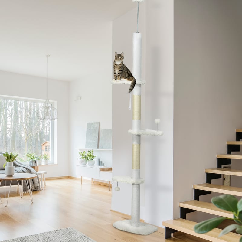 Floor-To-Ceiling Cat Tree With Adjustable Height, White
