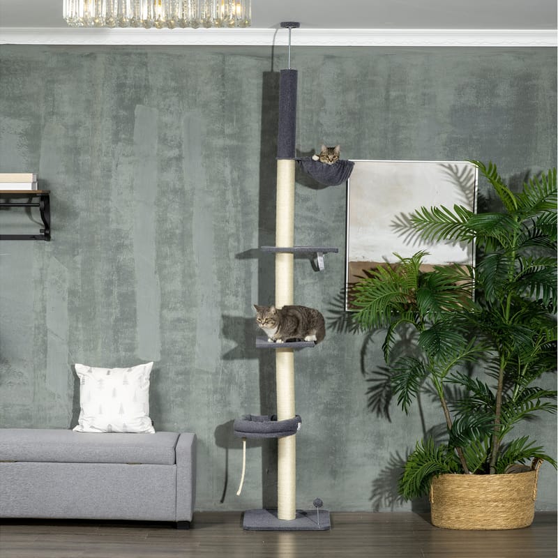 Floor-to-Ceiling 5-Tier Cat Tree, 95-106" Adjustable, Dark Gray & Cream