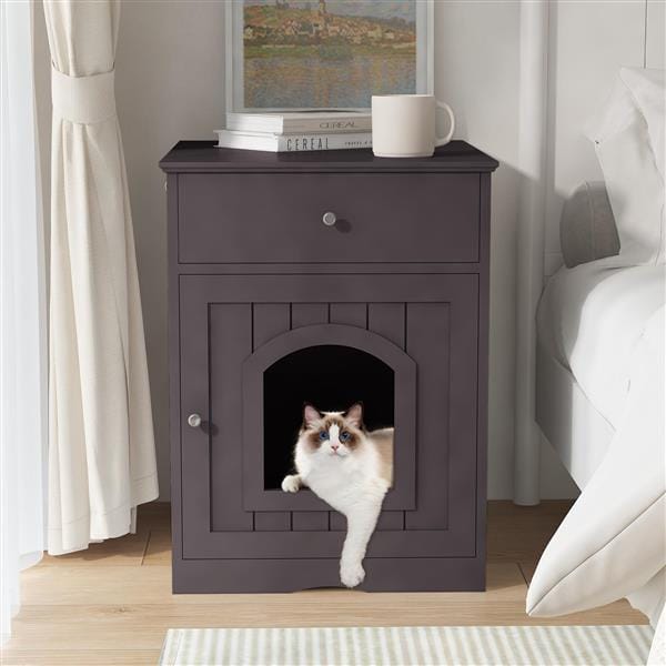 Wooden Cat Litter Box Enclosure Nightstand With Drawer