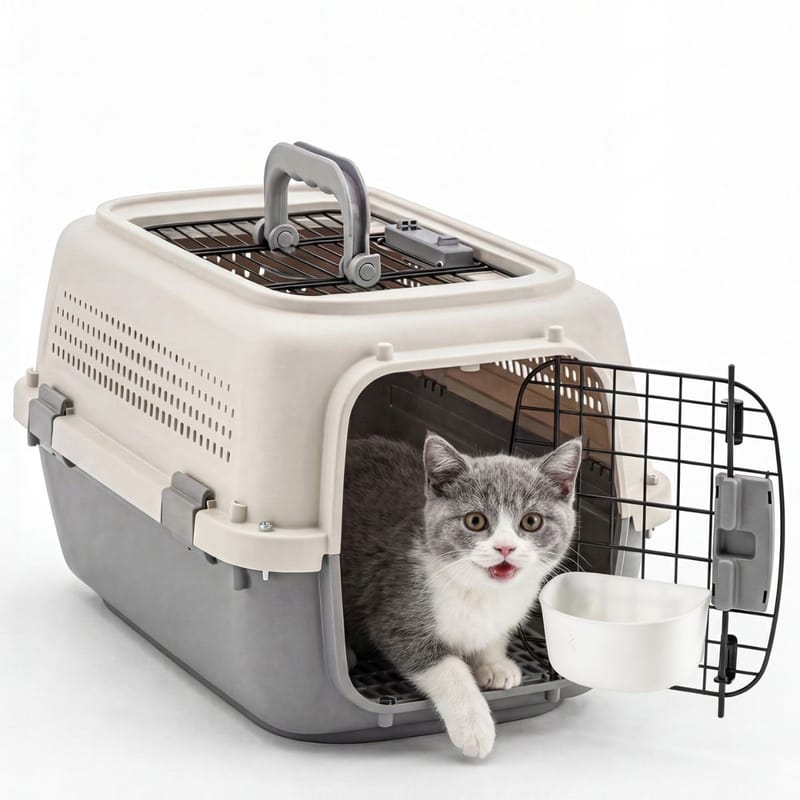 Hard-Sided Dog and Cat Travel Carrier with Handle, Beige Grey