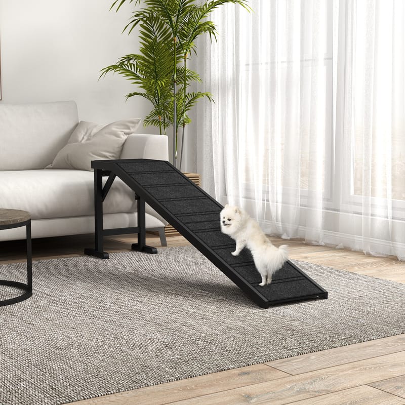 Dog Ramp with Non-Slip Carpet & Top Platform, 74" x 16" x 25", Black