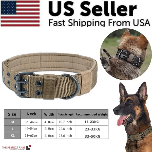 Wide Tactical Nylon Dog Collar with Metal Buckle