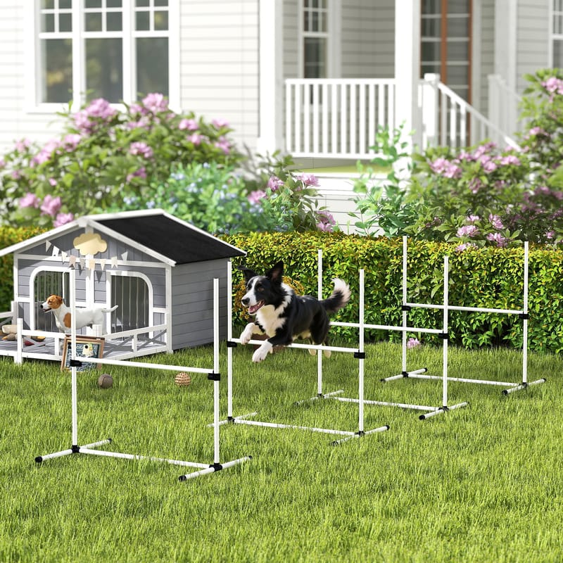 4-Piece Dog Agility Course with Adjustable Jump Bars & Carry Bag, White